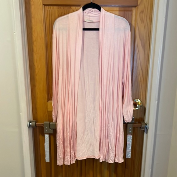Peachy pink soft ruched sleeve long sweater jacket 95% rayon 5% spandex - Picture 1 of 1